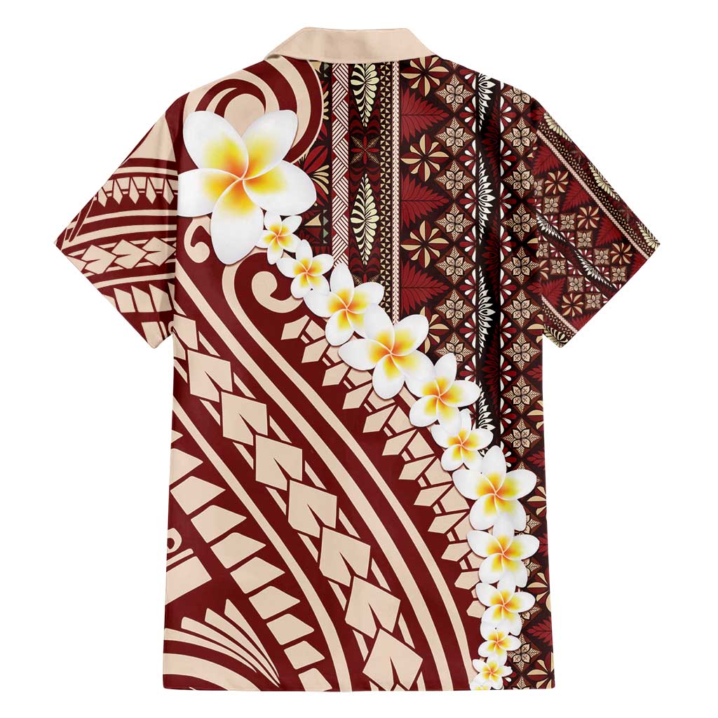 Red Vintage Tonga Ngatu Pattern With Plumeria Family Matching Tank Maxi Dress and Hawaiian Shirt - Polynesian Pride