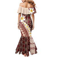 Red Vintage Tonga Ngatu Pattern With Plumeria Mermaid Dress - Polynesian Pride