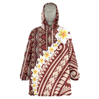 Red Vintage Tonga Ngatu Pattern With Plumeria Wearable Blanket Hoodie LT05 One Size Red - Polynesian Pride