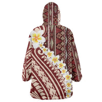Red Vintage Tonga Ngatu Pattern With Plumeria Wearable Blanket Hoodie LT05 - Polynesian Pride