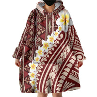 Red Vintage Tonga Ngatu Pattern With Plumeria Wearable Blanket Hoodie LT05 - Polynesian Pride