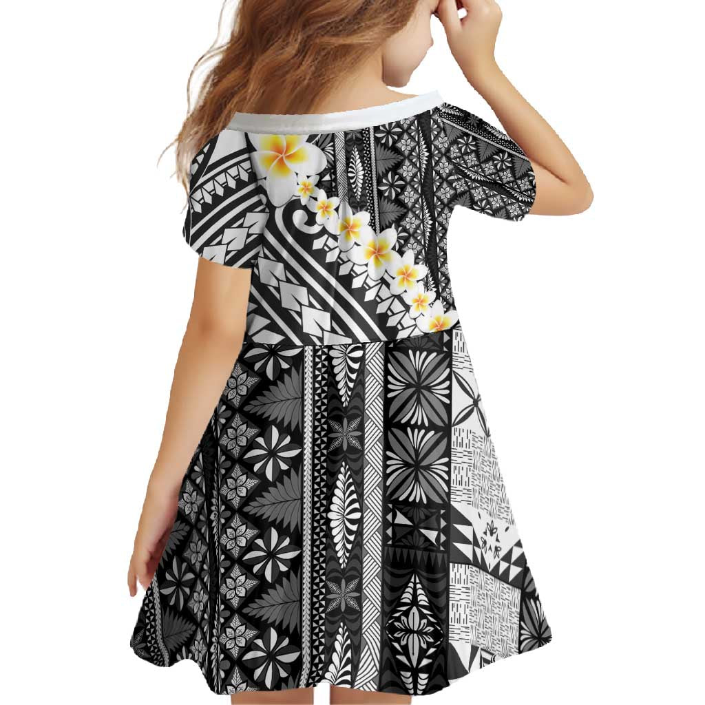 Black Vintage Tonga Ngatu Pattern With Plumeria Family Matching Long Sleeve Bodycon Dress and Hawaiian Shirt LT05 - Polynesian Pride