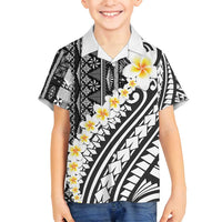 Black Vintage Tonga Ngatu Pattern With Plumeria Family Matching Long Sleeve Bodycon Dress and Hawaiian Shirt LT05 Son's Shirt Black - Polynesian Pride