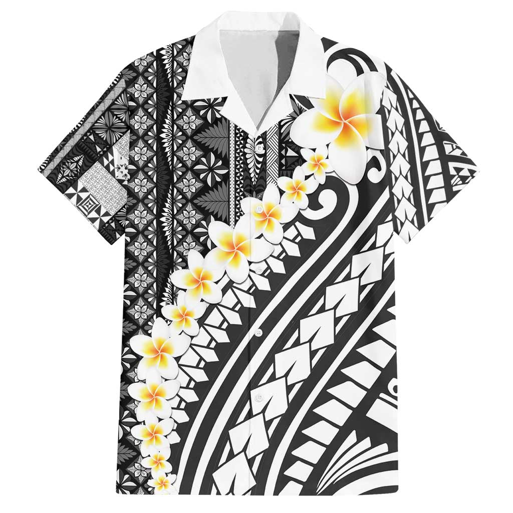 Black Vintage Tonga Ngatu Pattern With Plumeria Family Matching Summer Maxi Dress and Hawaiian Shirt - Polynesian Pride