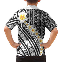 Black Vintage Tonga Ngatu Pattern With Plumeria Kid Hawaiian Shirt - Polynesian Pride
