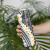 Black Vintage Tonga Ngatu Pattern With Plumeria Skinny Tumbler - Polynesian Pride