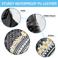 Black Vintage Tonga Ngatu Pattern With Plumeria Spare Tire Cover - Polynesian Pride