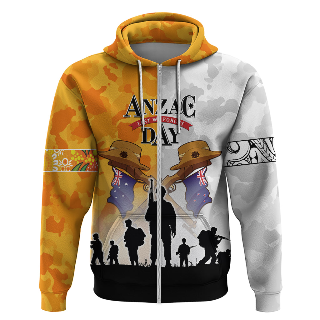 Australia And New Zealand ANZAC Day Hoodie Lest We Forget LT05 Zip Hoodie Yellow - Polynesian Pride