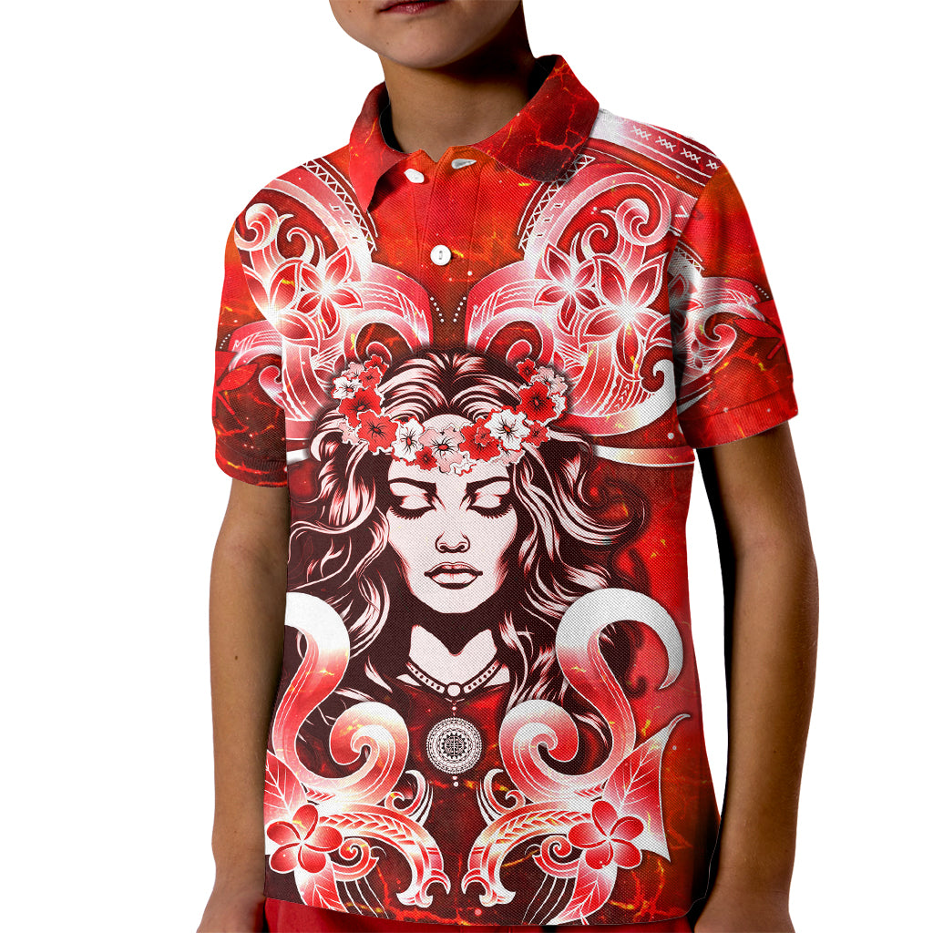 Hawaii Goddess Of Fire Madame Pele Kid Polo Shirt Polynesian Style LT05 Kid Red - Polynesian Pride