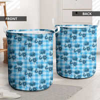 Blue Palaka Hawaii Laundry Basket Hawaiian Lehua Blossoms