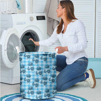 Blue Palaka Hawaii Laundry Basket Hawaiian Lehua Blossoms