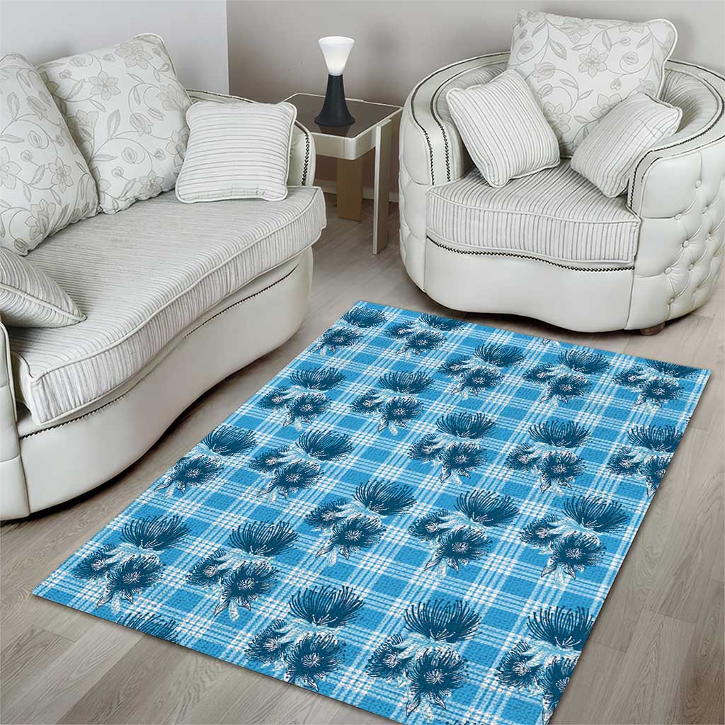 Blue Palaka Hawaii Area Rug Hawaiian Lehua Blossoms