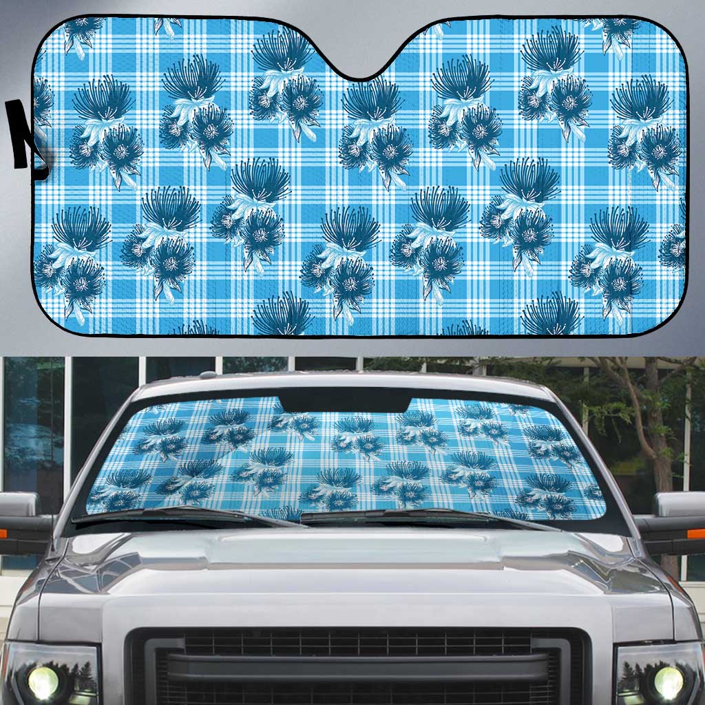 Blue Palaka Hawaii Auto Sun Shade Hawaiian Lehua Blossoms LT05 Blue - Polynesian Pride