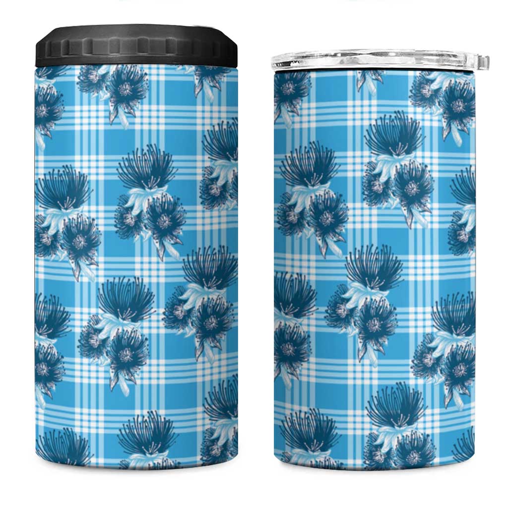 Blue Palaka Hawaii 4 in 1 Can Cooler Tumbler Hawaiian Lehua Blossoms