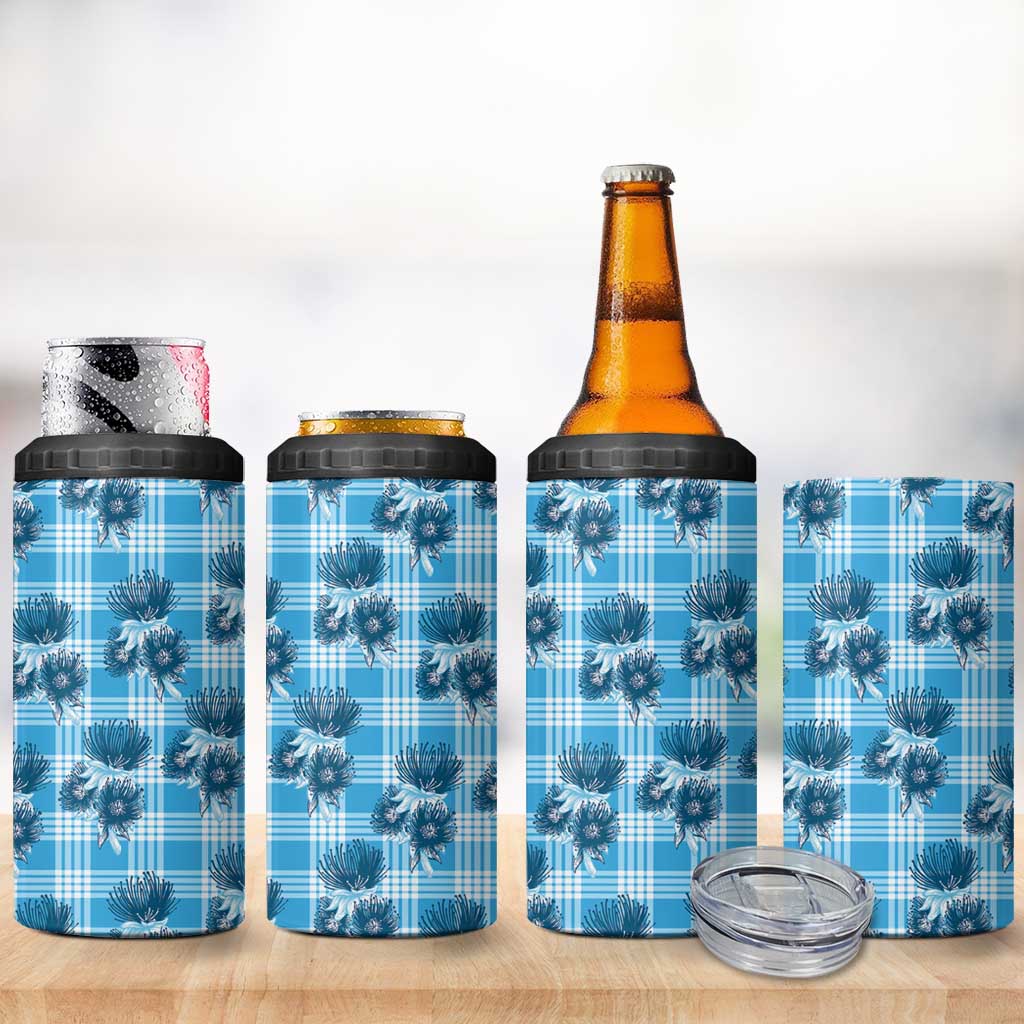 Blue Palaka Hawaii 4 in 1 Can Cooler Tumbler Hawaiian Lehua Blossoms