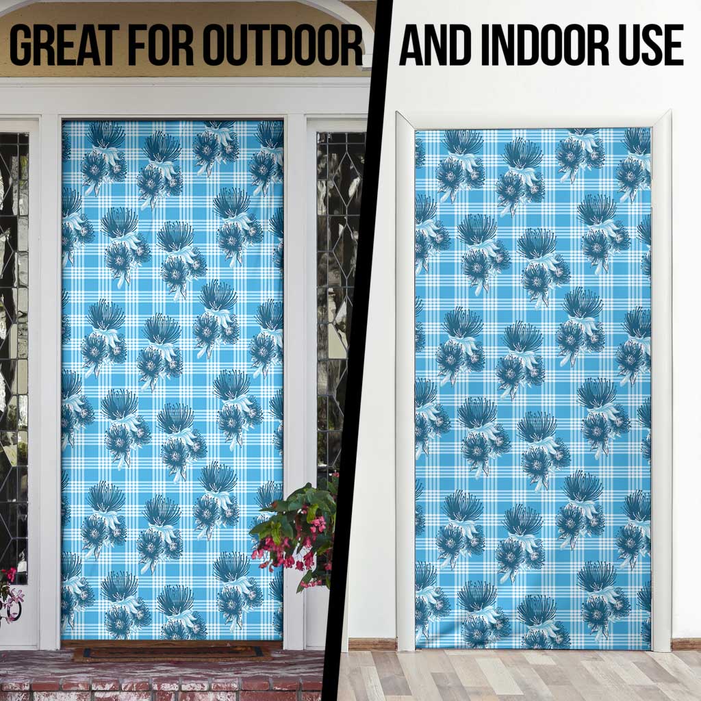 Blue Palaka Hawaii Door Cover Hawaiian Lehua Blossoms