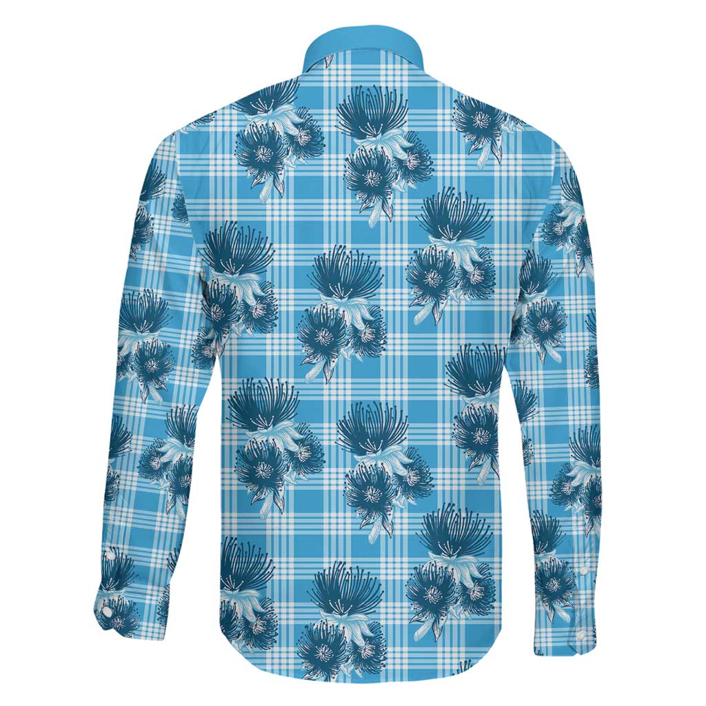 Blue Palaka Hawaii Family Matching Mermaid Dress and Hawaiian Shirt Hawaiian Lehua Blossoms LT05 - Polynesian Pride