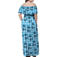 Blue Palaka Hawaii Family Matching Off Shoulder Maxi Dress and Hawaiian Shirt Hawaiian Lehua Blossoms LT05 - Polynesian Pride