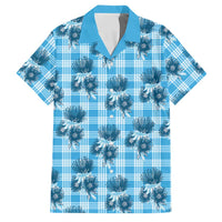 Blue Palaka Hawaii Family Matching Puletasi and Hawaiian Shirt Hawaiian Lehua Blossoms