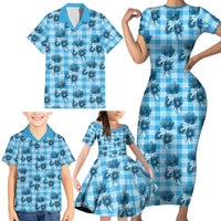 Blue Palaka Hawaii Family Matching Short Sleeve Bodycon Dress and Hawaiian Shirt Hawaiian Lehua Blossoms LT05 - Polynesian Pride
