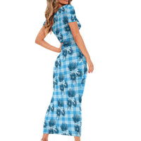 Blue Palaka Hawaii Family Matching Short Sleeve Bodycon Dress and Hawaiian Shirt Hawaiian Lehua Blossoms LT05 - Polynesian Pride
