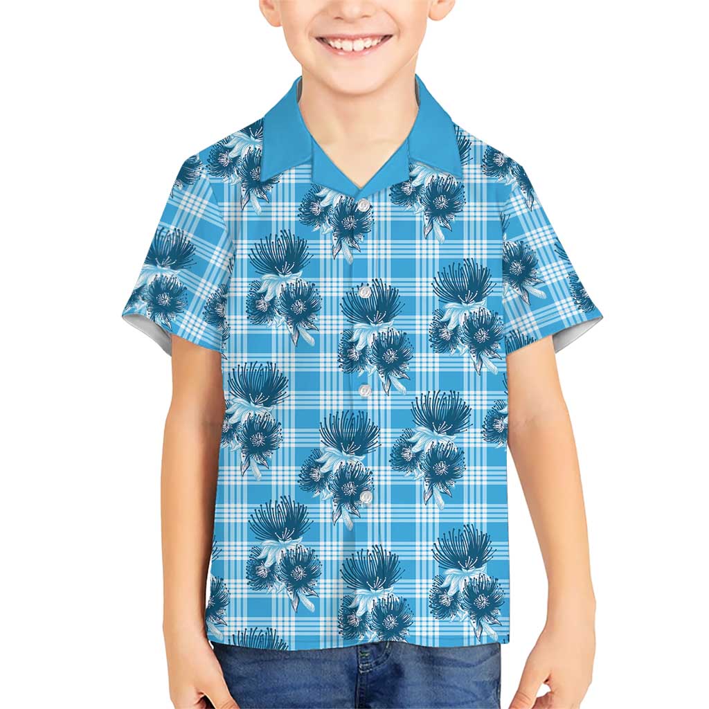 Blue Palaka Hawaii Kid Hawaiian Shirt Hawaiian Lehua Blossoms