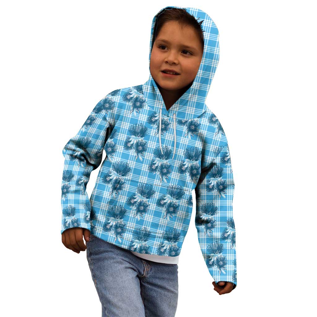 Blue Palaka Hawaii Kid Hoodie Hawaiian Lehua Blossoms