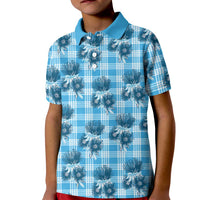 Blue Palaka Hawaii Kid Polo Shirt Hawaiian Lehua Blossoms
