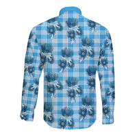 Blue Palaka Hawaii Long Sleeve Button Shirt Hawaiian Lehua Blossoms