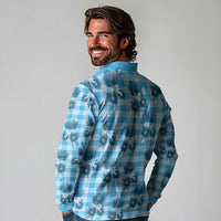 Blue Palaka Hawaii Long Sleeve Polo Shirt Hawaiian Lehua Blossoms