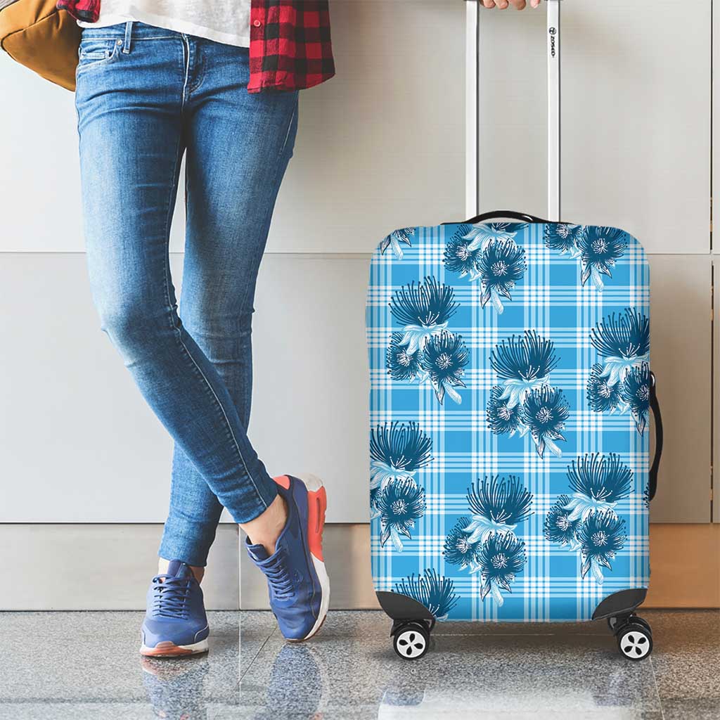 Blue Palaka Hawaii Luggage Cover Hawaiian Lehua Blossoms