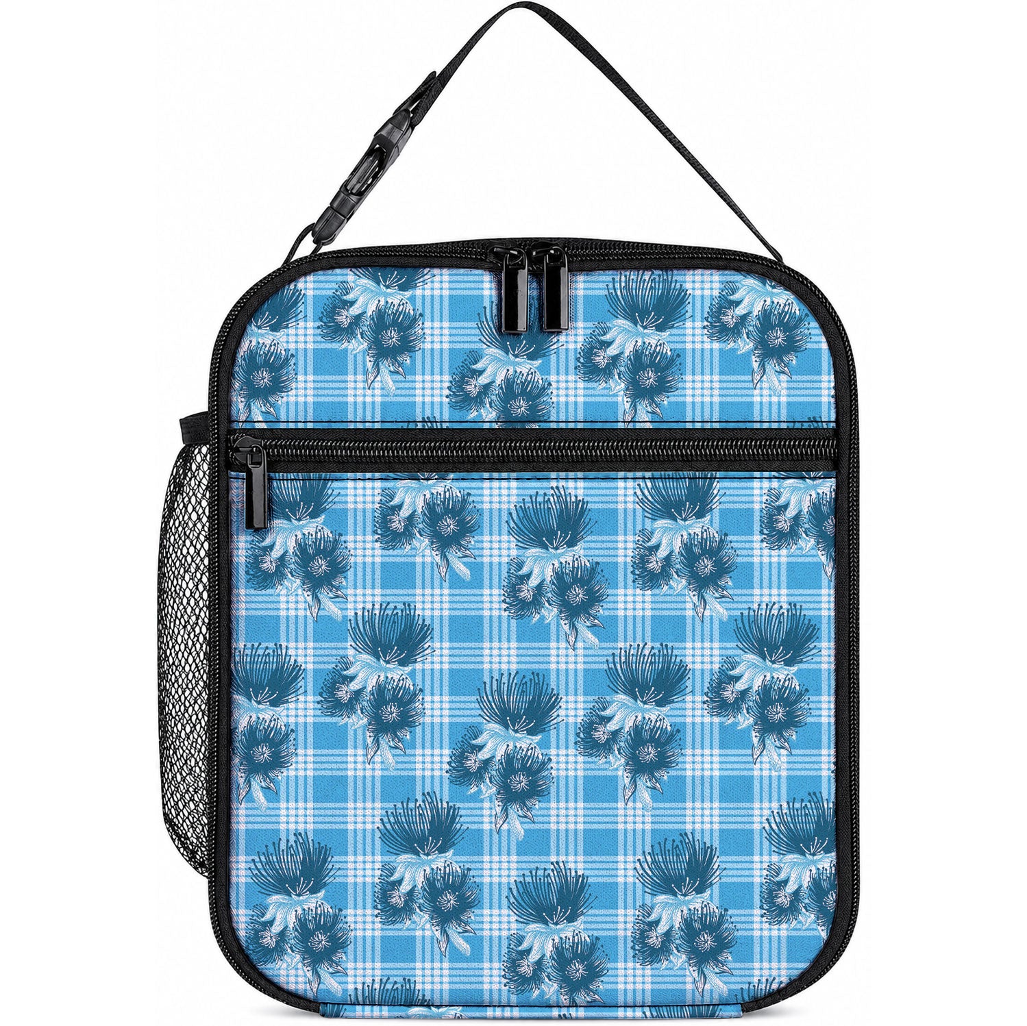 Blue Palaka Hawaii Lunch Bag Hawaiian Lehua Blossoms LT05 10.2 × 8.3 × 4.3 inch Blue - Polynesian Pride