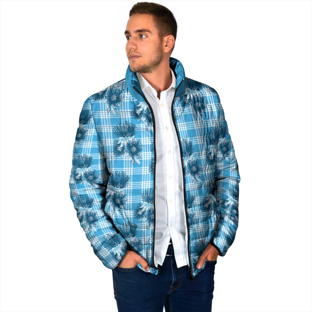 Blue Palaka Hawaii Padded Jacket Hawaiian Lehua Blossoms