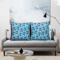 Blue Palaka Hawaii Pillow Cover Hawaiian Lehua Blossoms