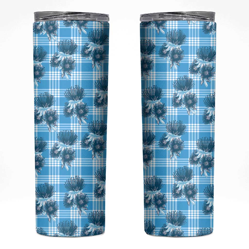 Blue Palaka Hawaii Skinny Tumbler Hawaiian Lehua Blossoms