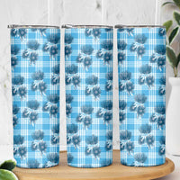 Blue Palaka Hawaii Skinny Tumbler Hawaiian Lehua Blossoms
