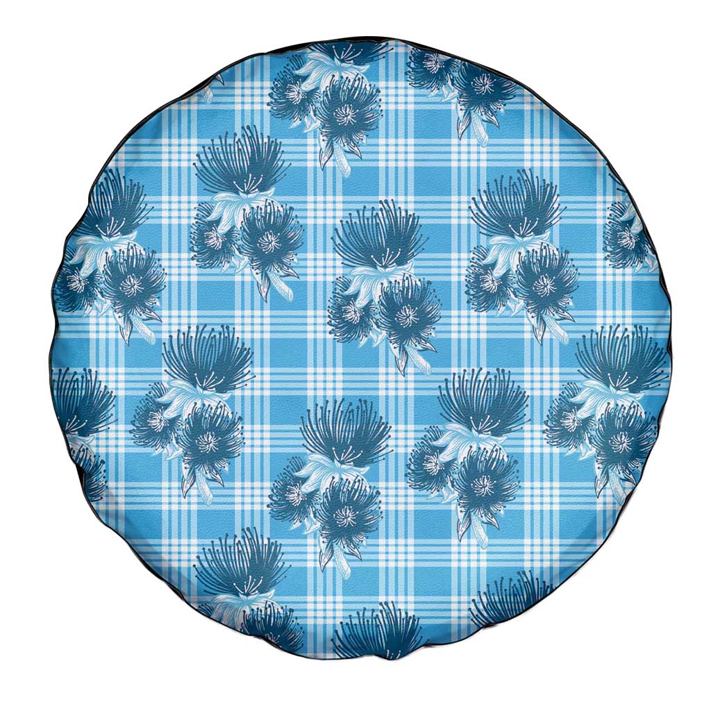 Blue Palaka Hawaii Spare Tire Cover Hawaiian Lehua Blossoms