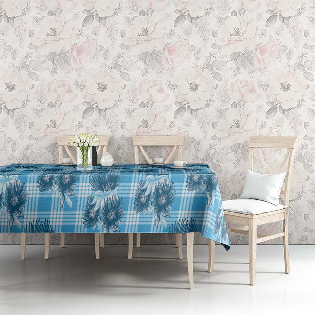Blue Palaka Hawaii Tablecloth Hawaiian Lehua Blossoms