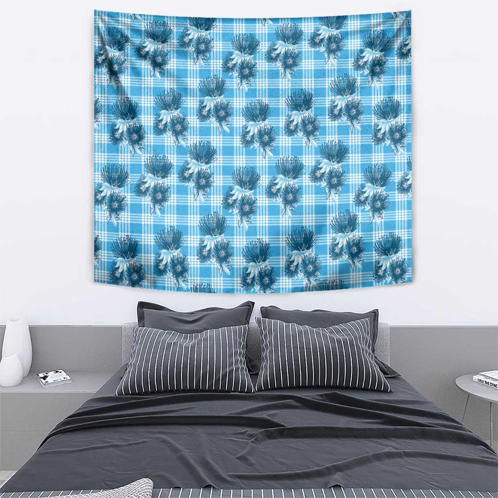 Blue Palaka Hawaii Tapestry Hawaiian Lehua Blossoms