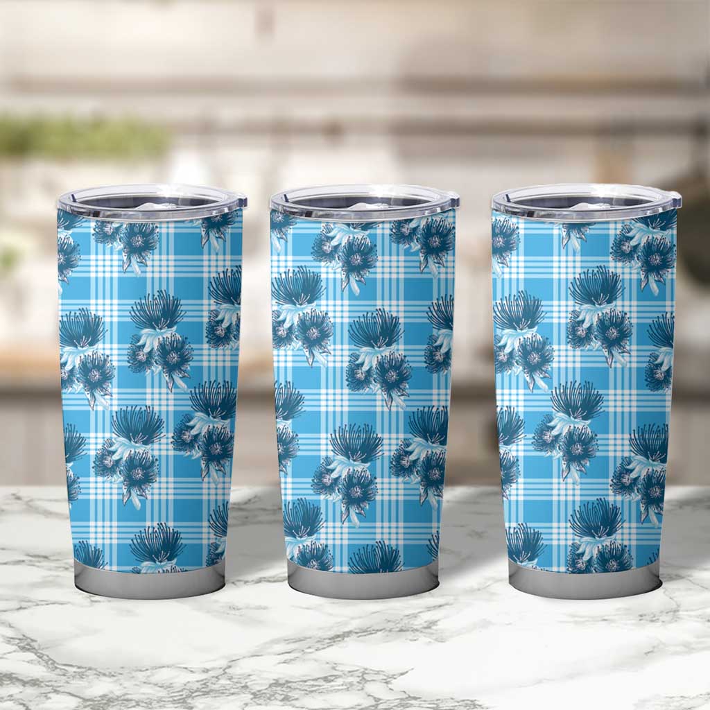 Blue Palaka Hawaii Tumbler Cup Hawaiian Lehua Blossoms