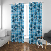 Blue Palaka Hawaii Window Curtain Hawaiian Lehua Blossoms