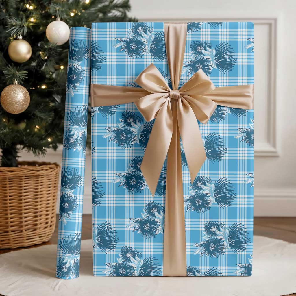 Blue Palaka Hawaii Wrapping Paper Hawaiian Lehua Blossoms