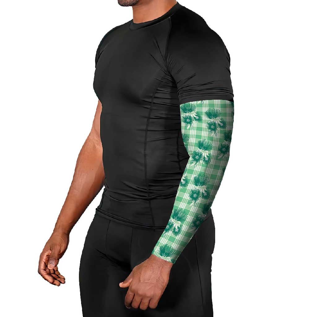 Green Palaka Hawaii Arm Sleeves Hawaiian Lehua Blossoms