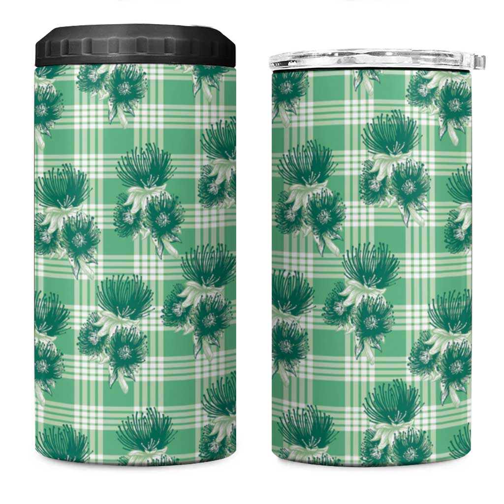 Green Palaka Hawaii 4 in 1 Can Cooler Tumbler Hawaiian Lehua Blossoms