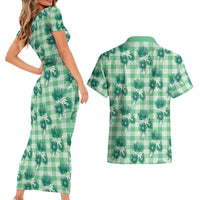 Green Palaka Hawaii Couples Matching Short Sleeve Bodycon Dress and Hawaiian Shirt Hawaiian Lehua Blossoms LT05 - Polynesian Pride