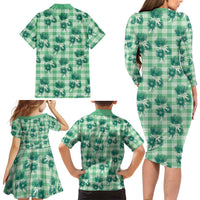 Green Palaka Hawaii Family Matching Long Sleeve Bodycon Dress and Hawaiian Shirt Hawaiian Lehua Blossoms LT05 - Polynesian Pride