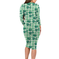 Green Palaka Hawaii Family Matching Long Sleeve Bodycon Dress and Hawaiian Shirt Hawaiian Lehua Blossoms LT05 - Polynesian Pride