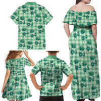 Green Palaka Hawaii Family Matching Off Shoulder Maxi Dress and Hawaiian Shirt Hawaiian Lehua Blossoms LT05 - Polynesian Pride