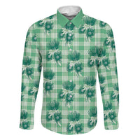Green Palaka Hawaii Family Matching Off Shoulder Maxi Dress and Hawaiian Shirt Hawaiian Lehua Blossoms LT05 Dad's Shirt - Long Sleeve Green - Polynesian Pride