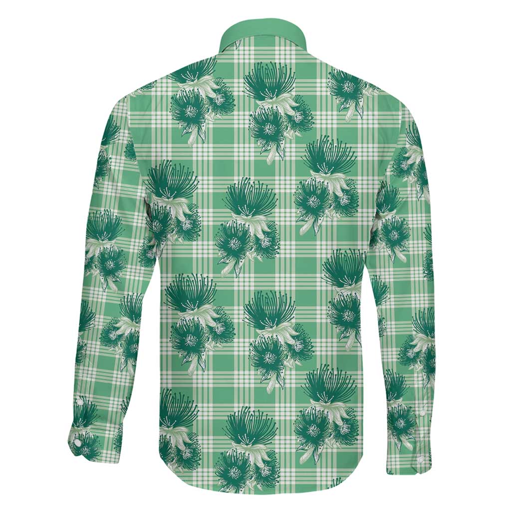 Green Palaka Hawaii Family Matching Off Shoulder Maxi Dress and Hawaiian Shirt Hawaiian Lehua Blossoms LT05 - Polynesian Pride